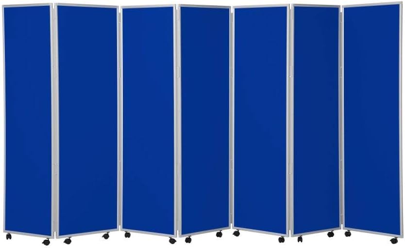PANELWAREHOUSE.COM 7 Panel Mobile Concertina Folding Office Display Screen Room Partition 1200mm High - Blue Nyloop Fabric