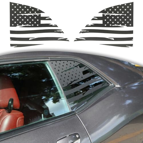 Image of American Flag Decal Car Rear Side Window Sticker Carbon Fiber Rear Quarter Window DIY Sticker Left Right Side Window Cling Car Exterior Decoration Accessories, for Dodge Challenger 2008-2024