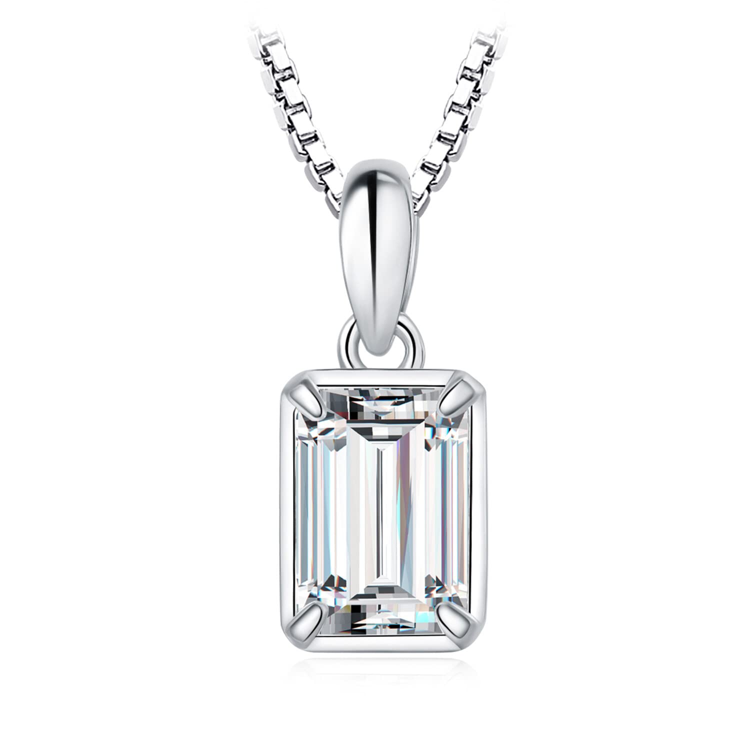 JewelryPalace 1ct Collana Solitario Donna Argento 925 con Creato Moissanite, Collana Ciondolo Pietra a Taglio Smeraldo con Catena Veneziana Maglia 45cm, Collane Pendenti in Tre Ori Set Gioielli Donna