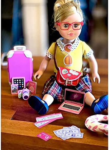 ZITA ELEMENT Doll Travel Suitcase 16 PCS=1 suitcase+ 2 Air tickets + 1 Passport and other 12 Accessories - For American 18 Inch Girl Dolls Travel Accessories