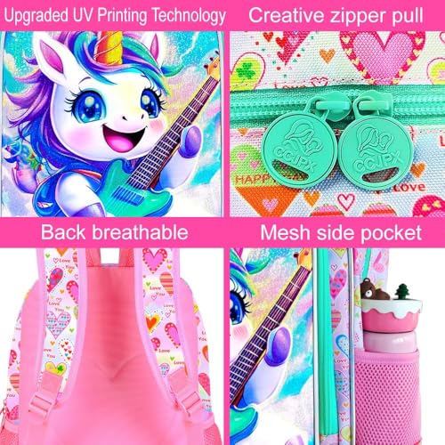 Image of 16 inch Unicorn Backpack, 3Pcs Girls School Bookbag Set with Lunch Box,Kids Backpacks for Elementary Preschool Kindergarten (Pink)