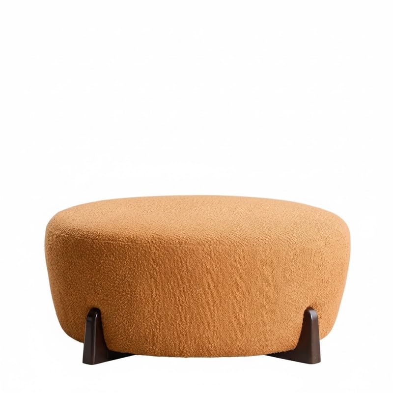 Orbit Ottoman Premium Velvet Upholstered Ottoman with Solid Saal Wood Frame, 40 Density 4-Inch Foam, Teak Wood Legs Modern Round Footrest Stool for Living Room, Bedroom & Lounge (Orange)-image-44