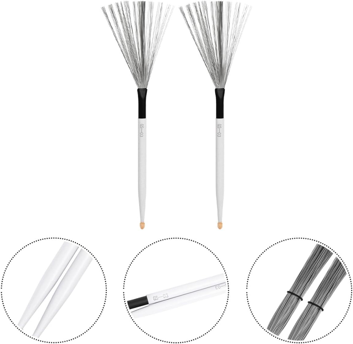 LIOOBO Maple Wood Double-ended Drum Brushes Pair White Handle Jazz Drum Wire Brushes for Percussion Instrument Accessories Suitable and Performance Use