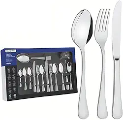 Faqueiro Tramontina Zurique em Aço Inox com Facas de Mesa Acabamento Alto Brilho 101 Peças