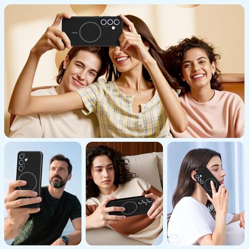 Image of DIZORO Microfiber Candy Case Compatible for Samsung S25 Fe 5g Magnetic Silicone Case, Compatible with MagSafe Shockproof, Slim, Anti-Scratch Soft Non-Slip Body Protective Back Cover(Black)