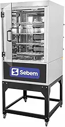 Máquina de Assar Assador Forno Rotativo a Gás para Carne 70kg ou 32 Frangos 4 Grelhas Giratório Sebem