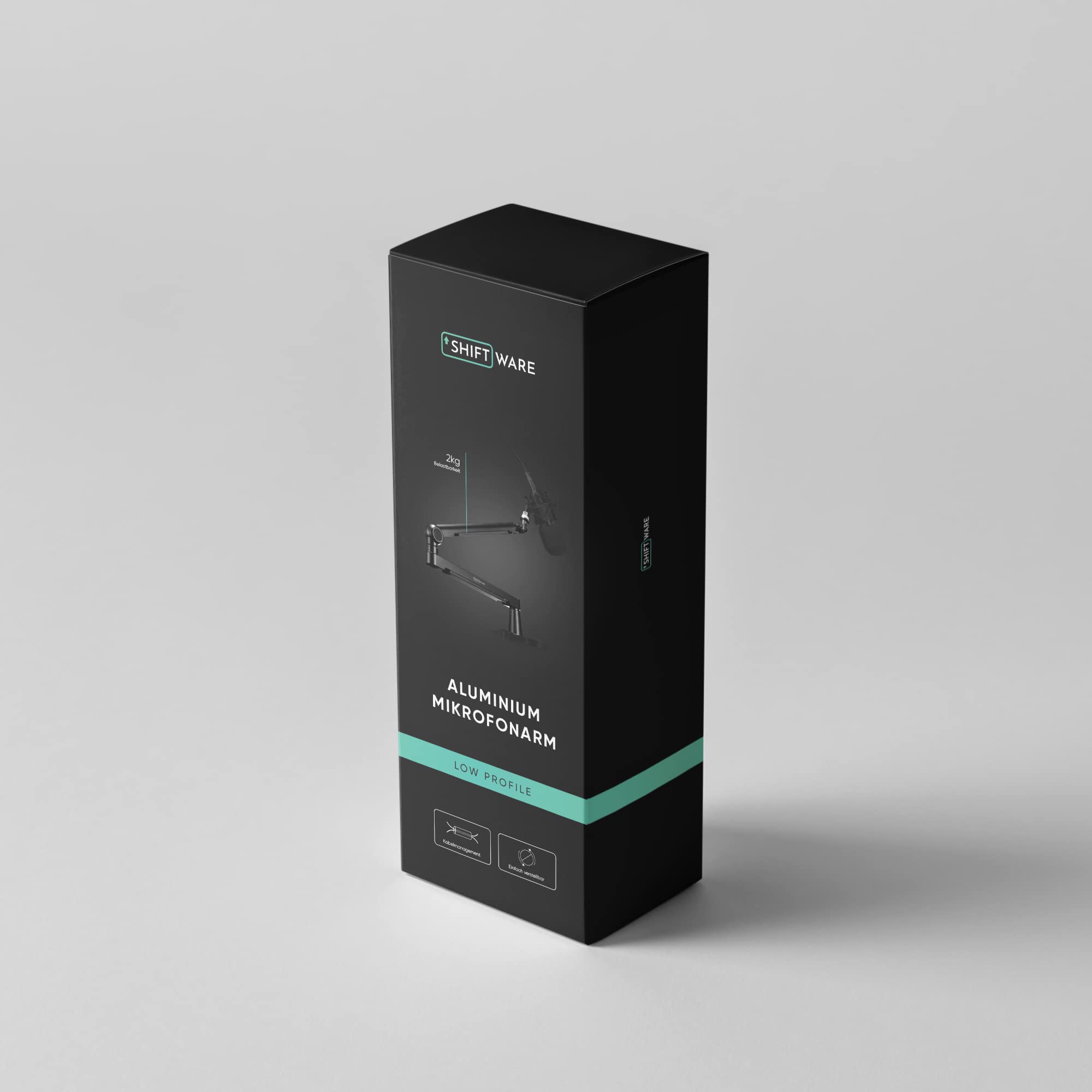 Mikrofonarm Low Profile - Professionelle Tischhalterung für Mikrofone in Schwarz, voll verstellbar, 2kg Belastbarkeit, versteckte Kabelkanäle - für Gaming, Streaming, Studio, Homeoffice