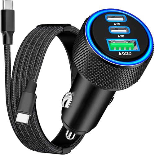 [Certifié MFi Apple] Chargeur Allume Cigare USB C, Rombica 3Port 67W Double USB-C/USB-A Adaptateur PD/QC Rapide Chargeur Voiture + Câble Tressé Type-C pour...