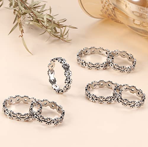 Diamday Retro Daisy Ring For Women 925 Sterling Silver Vintage Flower Stacking Band Ring Simple Thumb Statement Rings Size 5-11 #TOP6