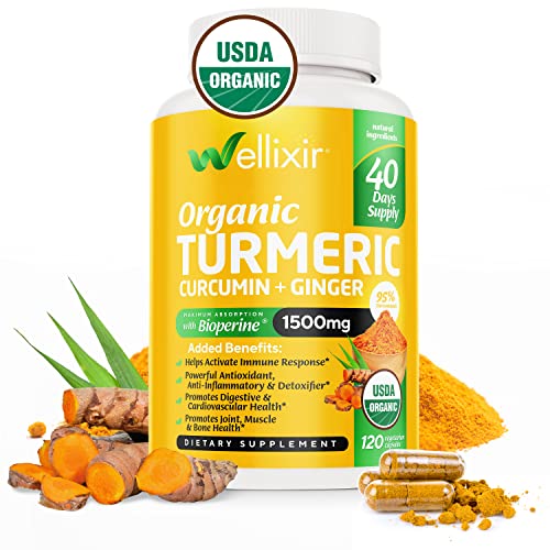 image for WELLIXIR Organic Turmeric Curcumin with Black Pepper, Highest Potency 