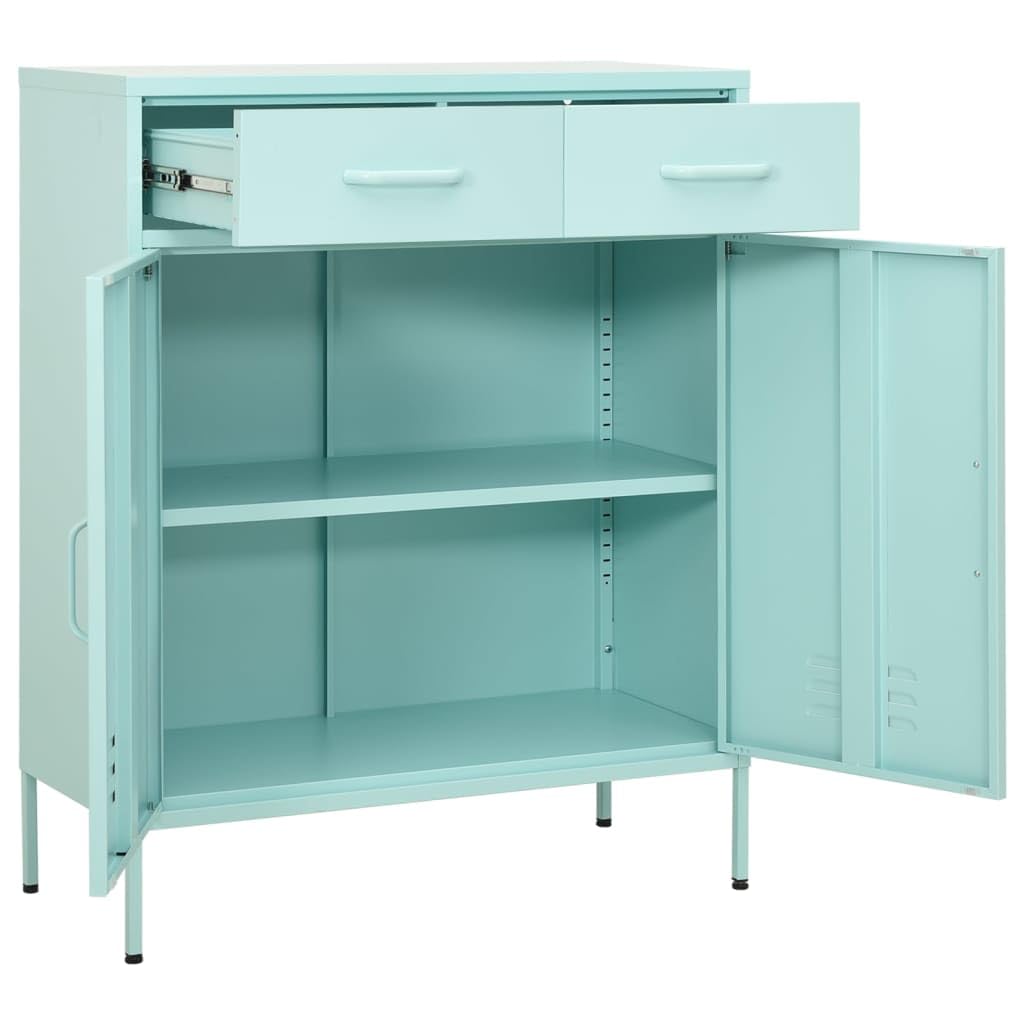 Armadio portaoggetti, 80 x 35 x 101,5 cm, in acciaio, con 2 ante e 2 cassetti, robusto armadio in metallo per soggiorno, ufficio e corridoio, versatile