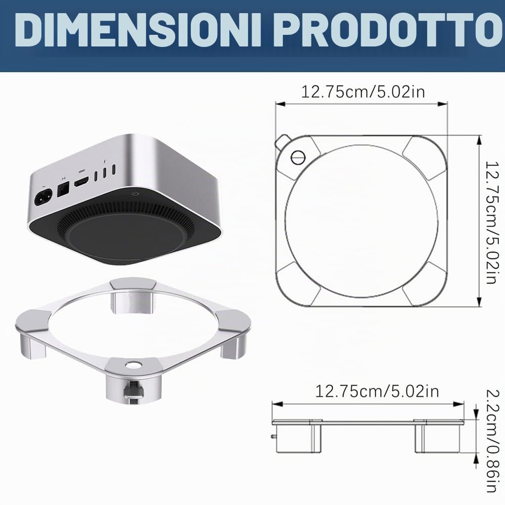 Supporto per Mac mini M4, Supporto in Alluminio per Mac mini M4 e M4 Pro, Mac Mini M4 Supporto Raffreddamento Migliorato, Accesso al Pulsante di Accensione, Antiscivolo (Argento)