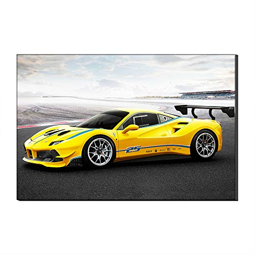 Tableau voiture de sport jaune Ferrari pour habiller un mur vide avec cadre 30x50 cm