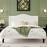 SHA CERLIN Queen Size Bed Frame with Elegant Wingback Headboard,Upholstered Platform Bed with Modern & Luxurious Design,Sturdy Wooden Slats,No Box Spring Needed,Easy Assembly,Noise-Free,Soft White