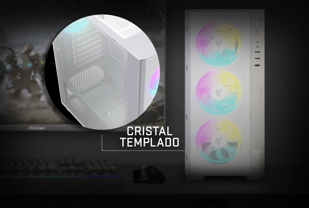 Tempest Umbra Caja PC ATX/Micro ATX/ITX, Cristal Templado, Ventilación ARBG, Torre Gaming Blanca