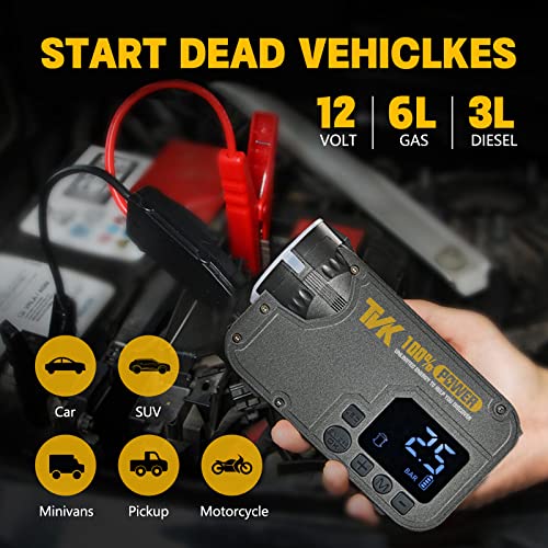 Tvk Car Battery Charger Jump Starter With Air Compressor, Fekux Ultra Safe Portable Jump Starter With Digital Tire Inflator, 12000 Mah 12V Led Flashlight Jump Starter Battery Pack… #TOP1