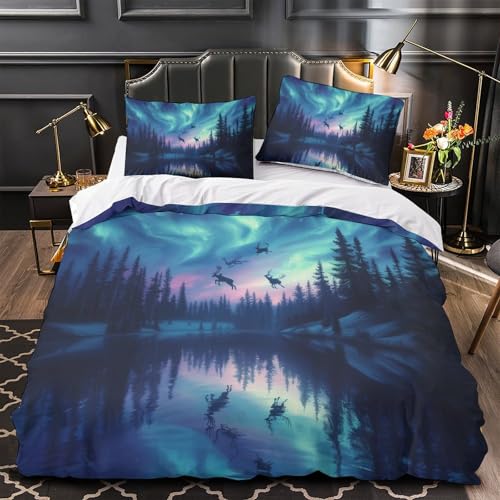Housse de couette aurores boréales king size facile à laver - 4