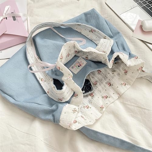 Bow Purse Floral Denim Bow Tote Bag Cute Jean Shoulder Bag with Bowknot Medium Handbag Trendy Gift for Women4