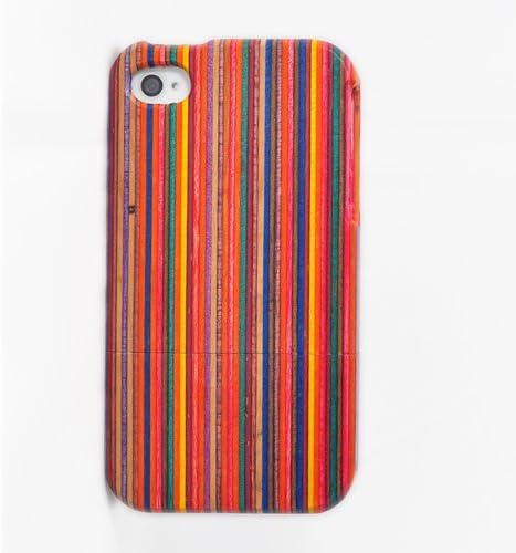 SunSmart Unique Handmade Natural Wood Hard Wooden Case Cover for iPhone 4 4S (colorful stripe)