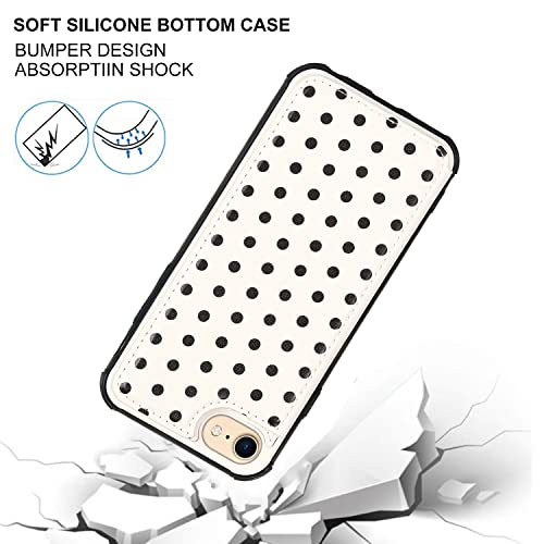 Cavor For Iphone 7/8/Se 2020/Se 2022 Case With Card Holder,Wallet Case With Credit Card Holder For Iphonese Phone Case,Polka Dots Leather[Kickstand][Strap] Shockproof Cover For Women Men- White #TOP4