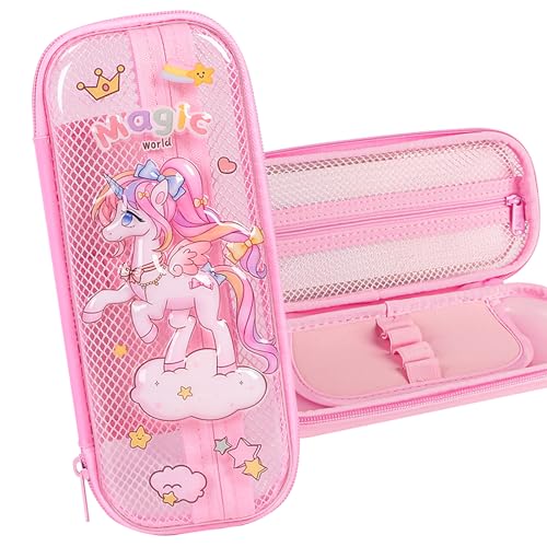 Poraceous Astuccio, Astuccio Scuola Grande Capacità Triplo Scomparto, Astucci Unicorno Con Cerniera, Adatto Per Ragazze, Adolescenti Come Regalo Per L