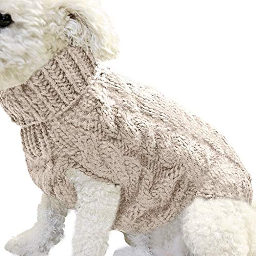 Hundepullover, Winter Warmer Hundepullover Kleine Hunde Rollkragen Strickpullover Hunde Pullover Weich Hundekleidung Hundepulli Hund Kleidung für Kleine Mittelgroße Hunde und Katzen (Beige, M)