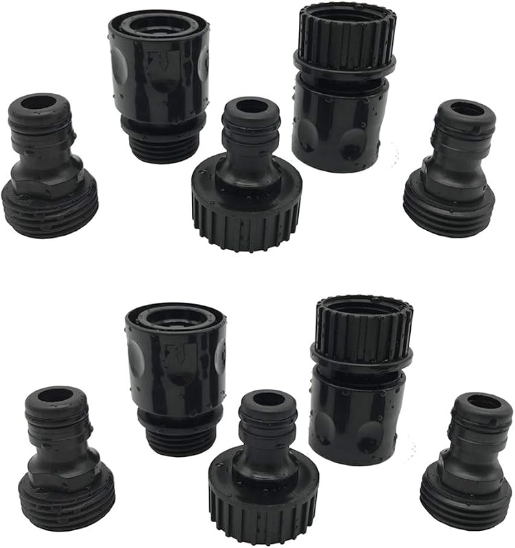Plastic Garden Hose Quick Connect Set Male and Female (2 Sets / 10 Pc) | Quick Release Connect Kit, Water Hose Thread Fitting Adapter, from Quick to Standard 3/4'' Thread Connector