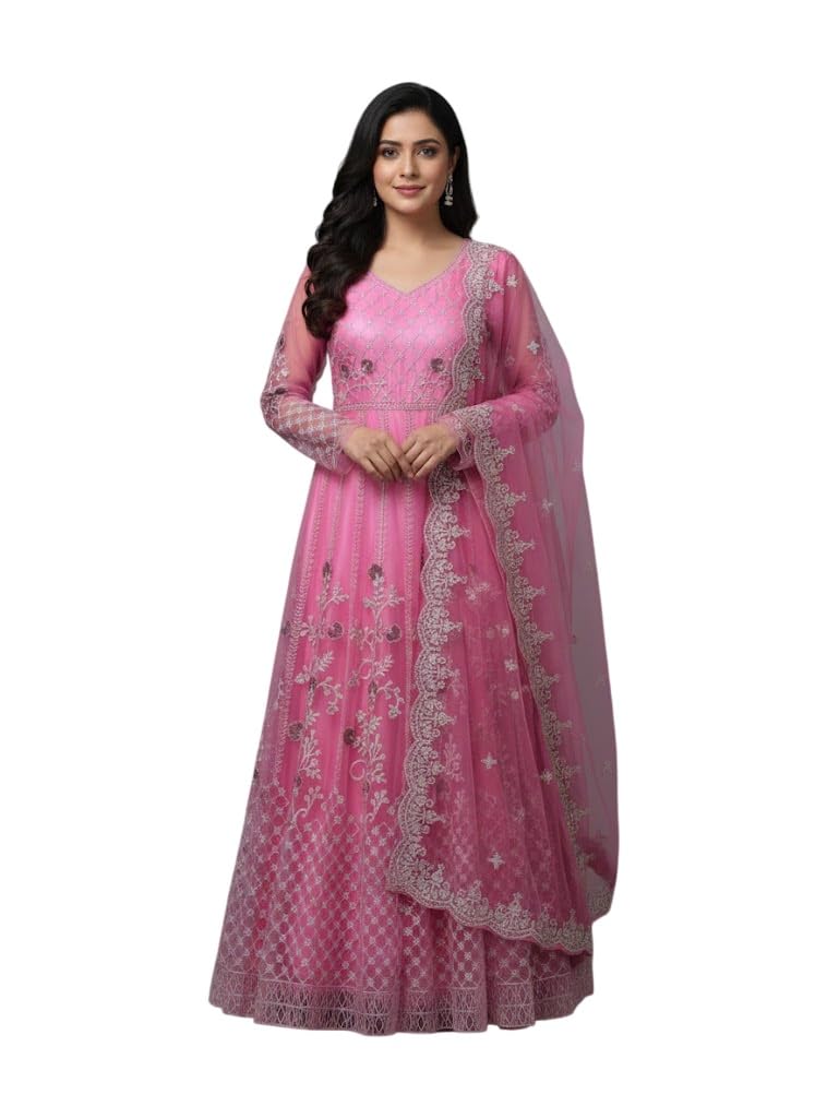 kv fashion Women's Net Embroidered Semi-Stitched Gown Plus Gown-GEM-ABC-picture-12