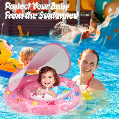 Oukitoymer Baby Pool Float with UPF50+ Sun Protection Canopy, Inflatable Swim Floatie with Animal Toy Play Console and Hand Air Pump, No Flip Over Swimming Floaty for Infants & Toddlers 6-36 Months by Oukitoymer - Used condition - Image 4