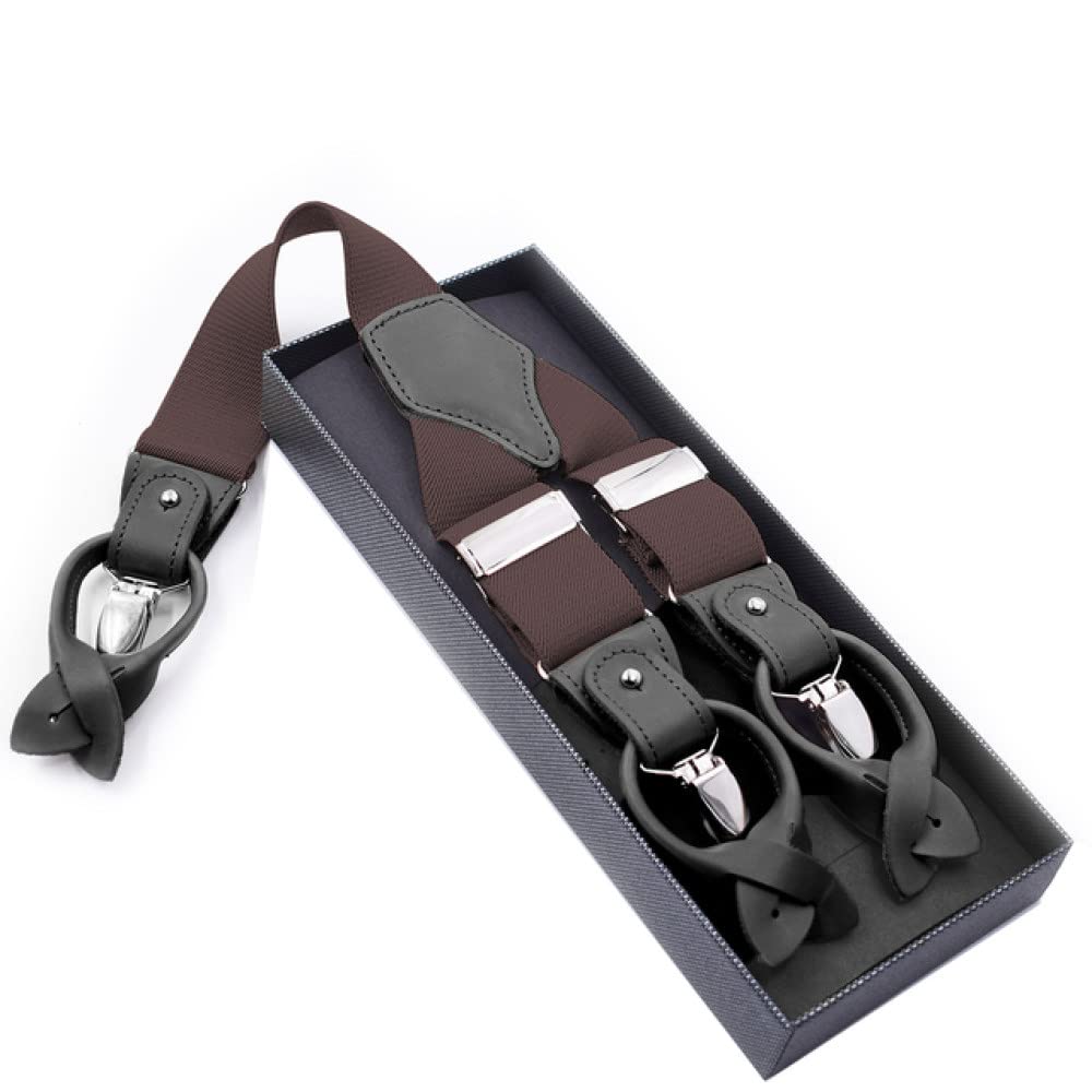 Tirantes de cuero genuino for hombre con forma de Y, pantalones elásticos ajustables resistentes, tirantes, cinturón, regalos de boda for padre y marido Tirantes