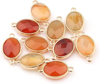10Pcs Natural Red Agate Connectors Egg Shape Section Agate Pendant Links Gemstone Charm Connectors Golden Plated for Necklace Bracelet Jewelry Making