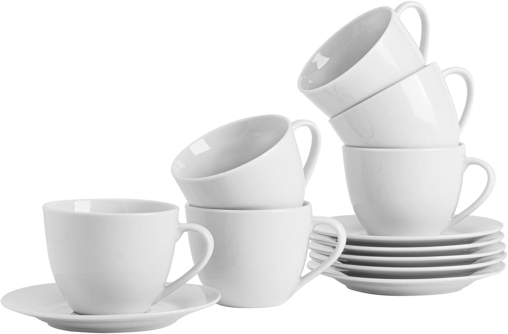 Argon Tableware White Stacking Cup/Saucer Set 200ml (7oz) 6 Cups