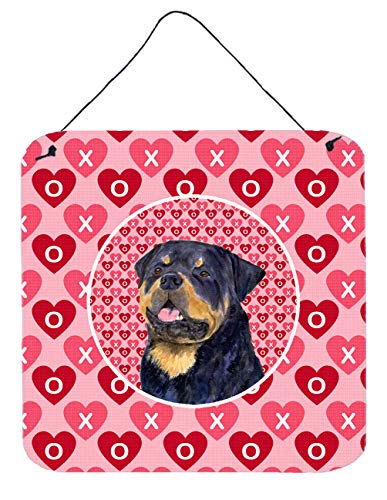 Caroline's Treasures SS4524DS66 Rottweiler Hearts Love and Valentine's Day Portrait Wall or Door Hanging Prints Aluminum Metal Sign Kitchen Wall Bar Bathroom Plaque Home Decor, 6x6, Multicolor