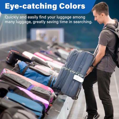 Image of Luggage Straps for Suitcases, Travel Adjustable Belt with Quick Release Buckle, Heavy Duty Nylon Bag Packing Strap, Unique Bright Identifiers Business Travel Accessories (2 Pack) - Blue Wave