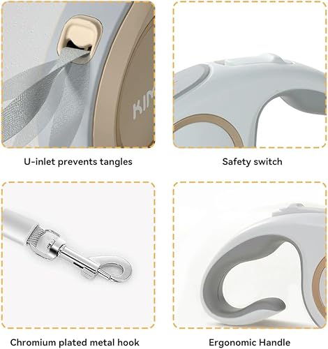 Miniatura 4 de Correa para perro de 360 sin enredos, correa retráctil de 16 pies, correa de nailon para perros de hasta 60 libras con bloqueo de pausa de freno con