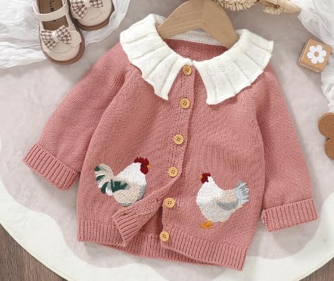 BULINGNA Toddler Baby Girl Cardigan Sweater Chicken Turn-Down Collar Sweatshirt Button Down Knitwear Outwear Farm Outfits2