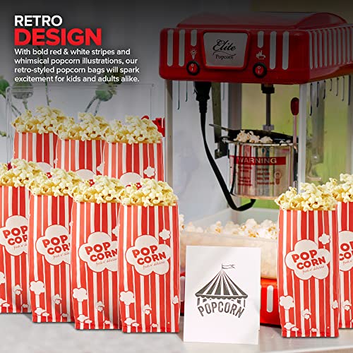 Image of 1 oz Paper Popcorn Bags Bulk (100 Pack) Small Red & White Pop-corn Bag Disposable for Carnival Themed Party, Movie Night, Halloween, Popcorn Machine Accessories & Supplies, Individual Servings