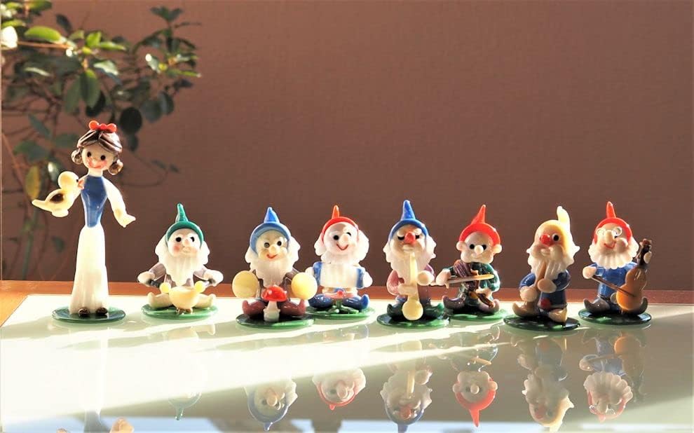 ボヘミアングラス ガラス人形 白雪姫と七人の小人 楽隊 8体セット 注文割引