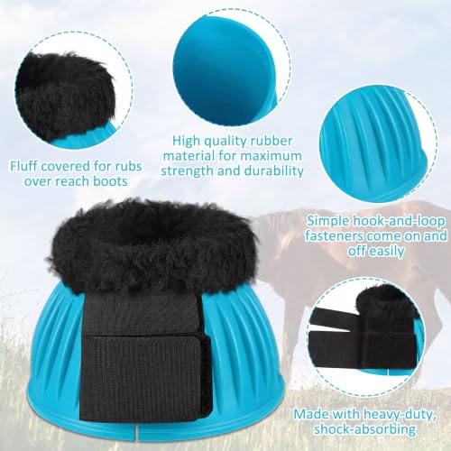 Image of Abbylike 1 Pair Fleece Horse Bell Boots Protect Against Hoof Impact Trauma, Rubber Bell Boots Horse Care for Turnout No Rub Design Comfort Quick Wrap Hook and Loop