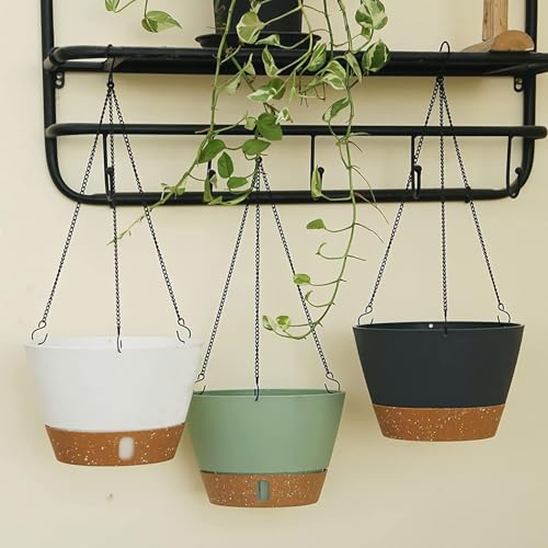 ZMTECH Hängetopf für Pflanzen, 20cm Blumentopf Ampel Hängend, Kunststoff Hänge Blumentopf mit Untersetzer für Außen Draußen Deko für Garten… – Ansicht 5
