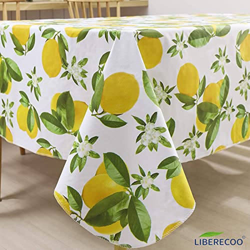 Liberecoo Vinyl Tablecloth Flannel Backed Stain-Resistant Pvc Table Cloth Waterproof Oil-Proof Wipeable Indoor/Outdoor Picnic, Bbq And Dining Table Cover (60 X 84 Inch, Lemon) #TOP7