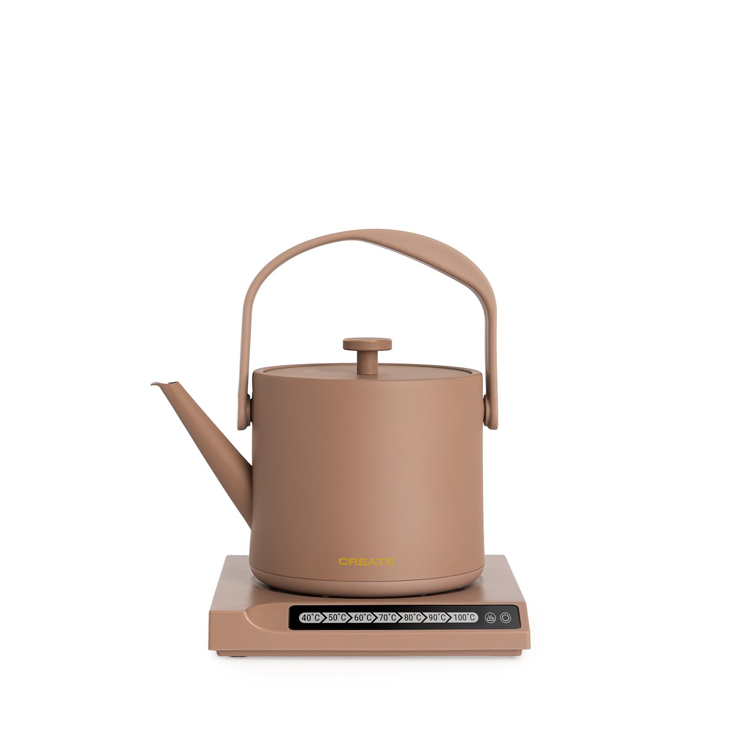 CREATE/​HATTORI STUDIO/​Hervidor de agua eléctrico 0.5 L moca/​Calienta y mantiene, sistema de seguridad, termostato, pantalla digital, indicador de temperatura, 880W