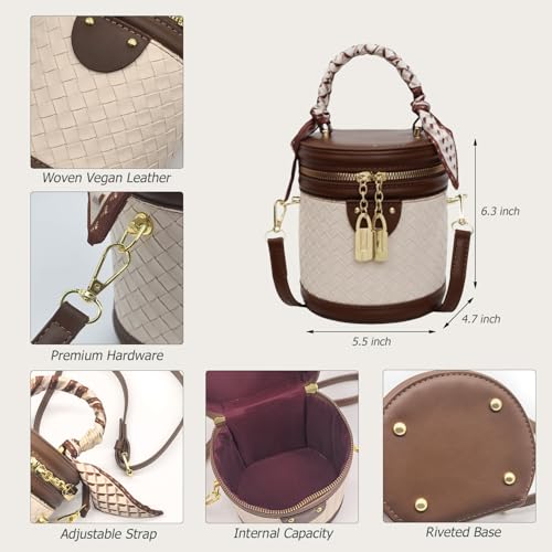 Woven Crossbody Bags for Women Weave Bucket Cylinder Purses Small Shoulder Vegan Leather Mini Top Handle Handbag2