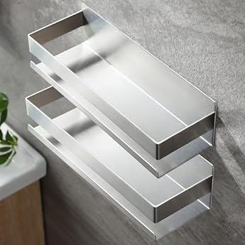 Foto di ZUNTO 2 Pezzi Mensola Doccia Adesiva, Mensola Doccia Senza Foratura, Portaoggetti Doccia in Acciaio Inox, Mensola da Bagno in Argento 30CM