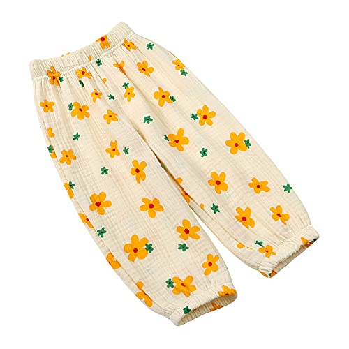 Image of Kids Tales 3 Pack Boys Girls Cotton Linen Pants Child Basic Plain Solid Trousers Big Kids Elastic Waist Long Pants Bloomers