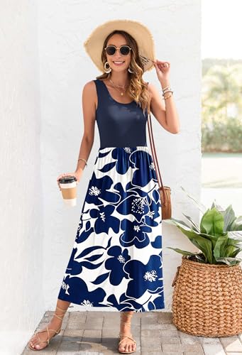 Image of WNEEDU Women's Summer Maxi Dress Casual Sleeveless Sundress