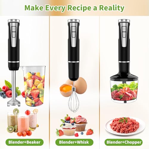 Cordless Immersion Blender Handheld: 4-in-1 Cordless Hand Blender with 500ml Chopper, 600ml Beaker, Egg Whisk, 8 Speeds Hand Stick with USB Rechargeable for Smoothies, Baby Food, Soup (Black) image 4