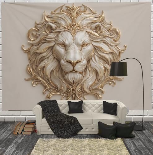 Tapiz relieve de león barroco JRISEMECY para cubrir paredes vacías con tela medieval beige