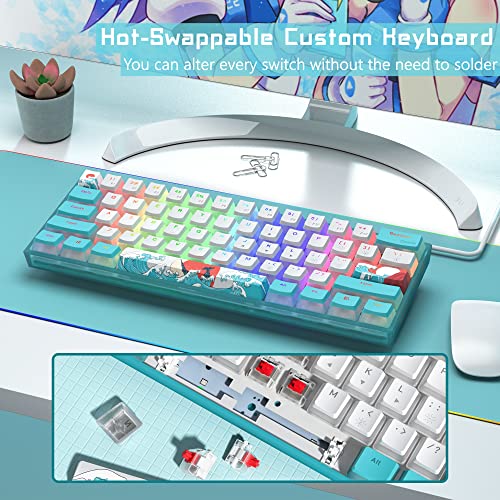 Womier 60% Percent Keyboard, Wk61 Mechanical Rgb Wired Gaming Keyboard, Hot-Swappable Keyboard Blue Sea Theme With Pbt Keycaps For Windows Pc Gamers - Red Switch #TOP3