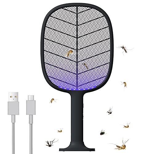 Solove Portable Handheld Bug Zapper Racket for Indoor Outdoor Use, USB Rechargeable Electric Fly Swatter for Fly, Bug, Pest, Insects, Mosquito Killer, Large Fly Zapper for Home, Yard, Camping - Black